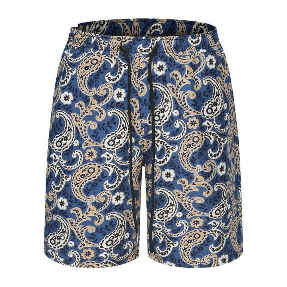Odeerbi Beach Bermuda Shorts for Men Drawstring Shorts Summer 2025 Casual 3D Printed Elasticated Waist Short Blue
