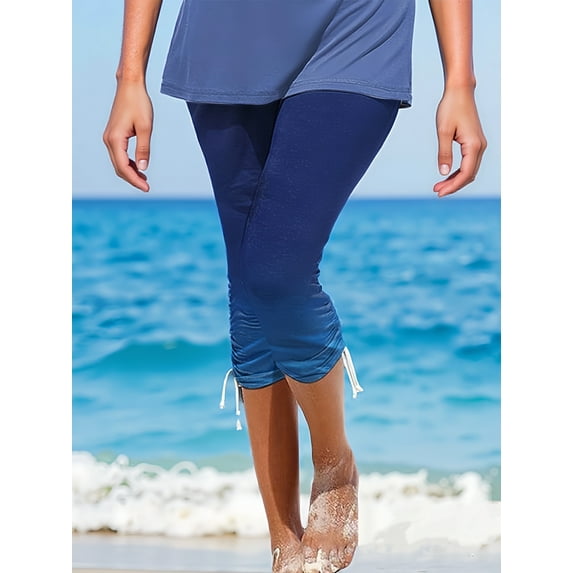 Odeerbi Beach Capris Pants for Women Casual Drawstring Printed Cropped Pants Summer Capris Blue