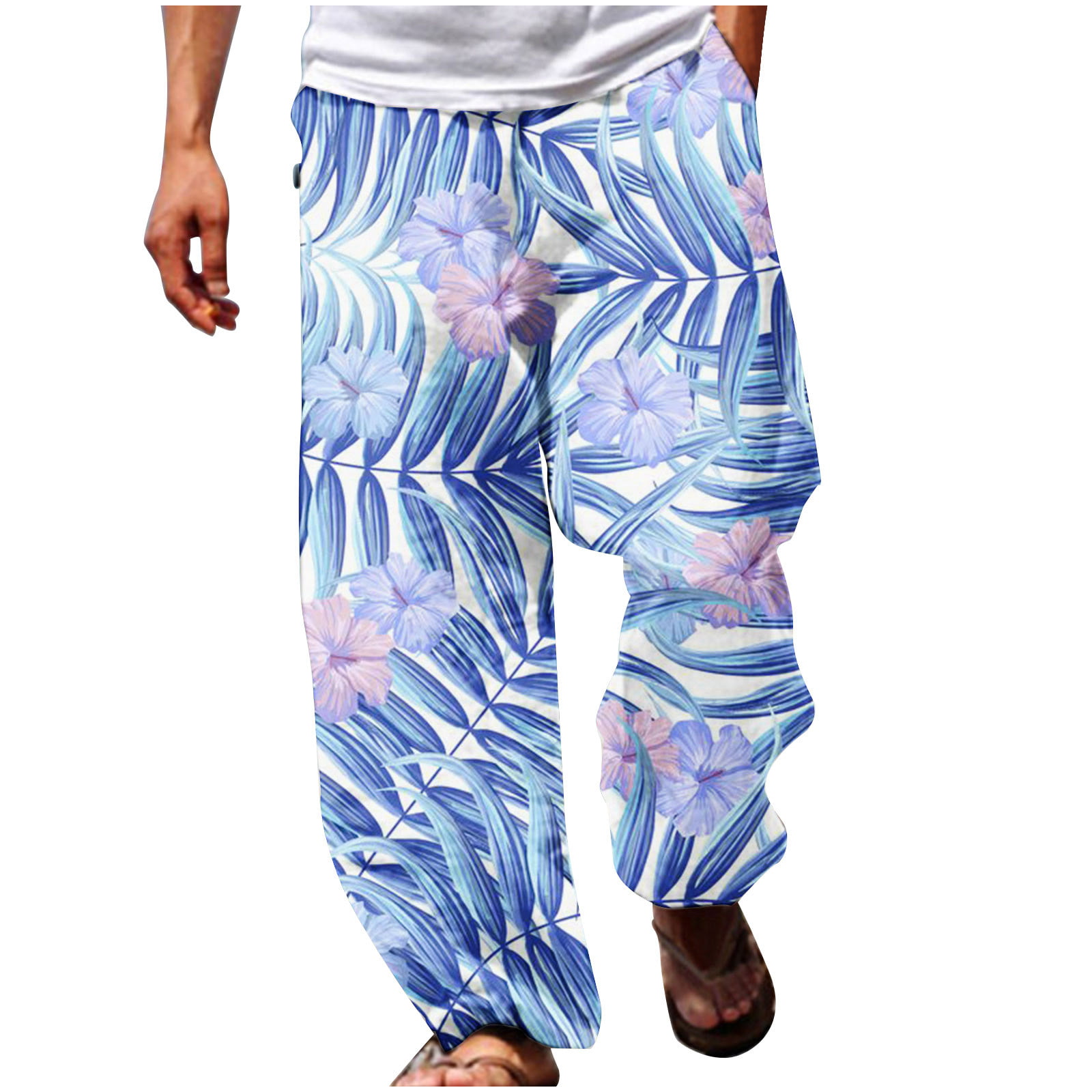 Odeerbi Beach Pants for Men Summer Hawaiian 3D Printing Pants Casual ...