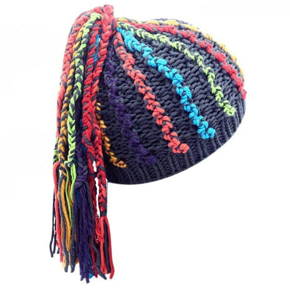 Odeerbi Beanie Hat For Boys Girls Winter Hand-knitted Beanie 2025 New Colored Dreadlock Wool Hat Children Hip Hop Punk Warm Gray