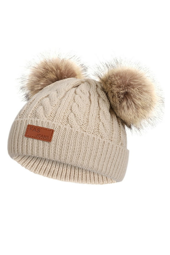 Beanie Hat For Boys Girls Winter Knitted Beanie With Pom Pom Kids Warm Thick Ski Cap Burgundy