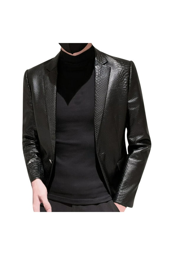 Blazer Jackets For Men Leather Blazer New Foreign Trade Motorcycle Lapel Large Size 2025 Casual Black
