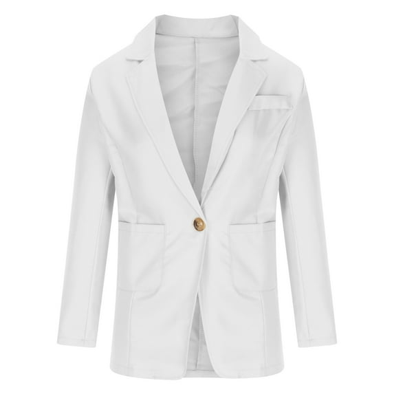 Odeerbi Blazer Jackets For Women 2025 Casual Blazer Trendy Pocket Coat Solid Long Sleeve Outerwear Tops White