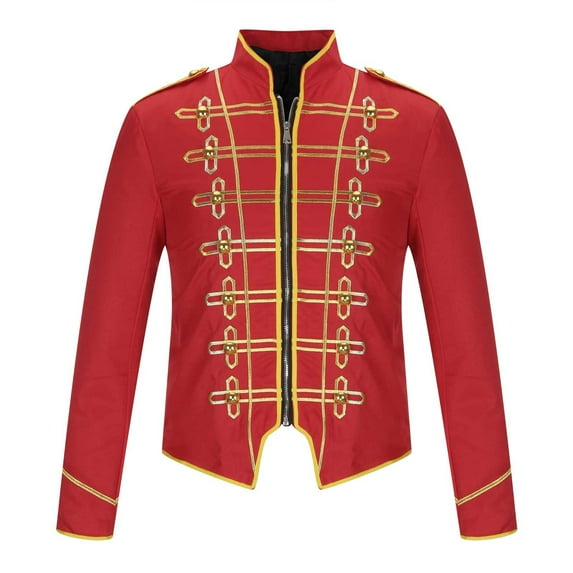 Odeerbi Blazer Jackets for Men Outerwear Coats 2025 Casual Solid Festival Long Sleeve Stand Collar Steampunk Gothic Red