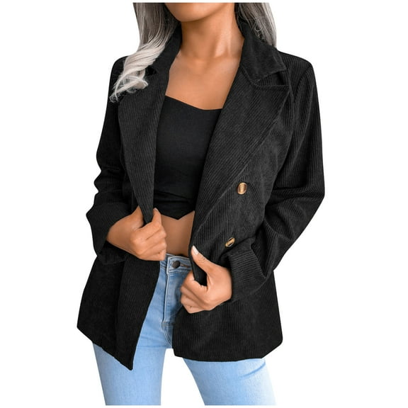 Odeerbi Blazer Jackets for Women 2025 Office Work Suit Jacket Solid Color Double Breasted Autumn And Winter Small Suits Black