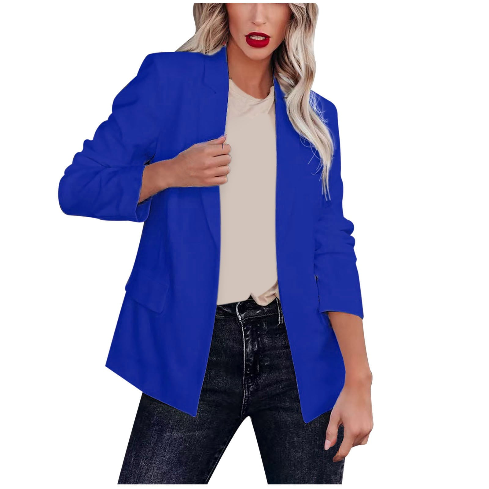 Odeerbi Blazer Jackets for Women Ladies Solid Turn Down Collar Jacket Long Sleeve Coat Outerwear