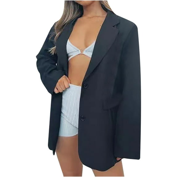 Odeerbi Blazer Jackets for Women Office Work Suit Jacket Ladies Solid Turn Down Collar 2025 Long Sleeve Coat Outerwear Black