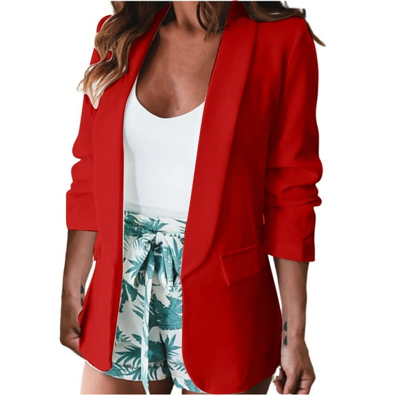 Odeerbi Blazer Jackets for Women Office Work Suit Jacket Workout Fall Cropped Long Sleeve Notched Erogenous Casual Blazers Top Coat Red