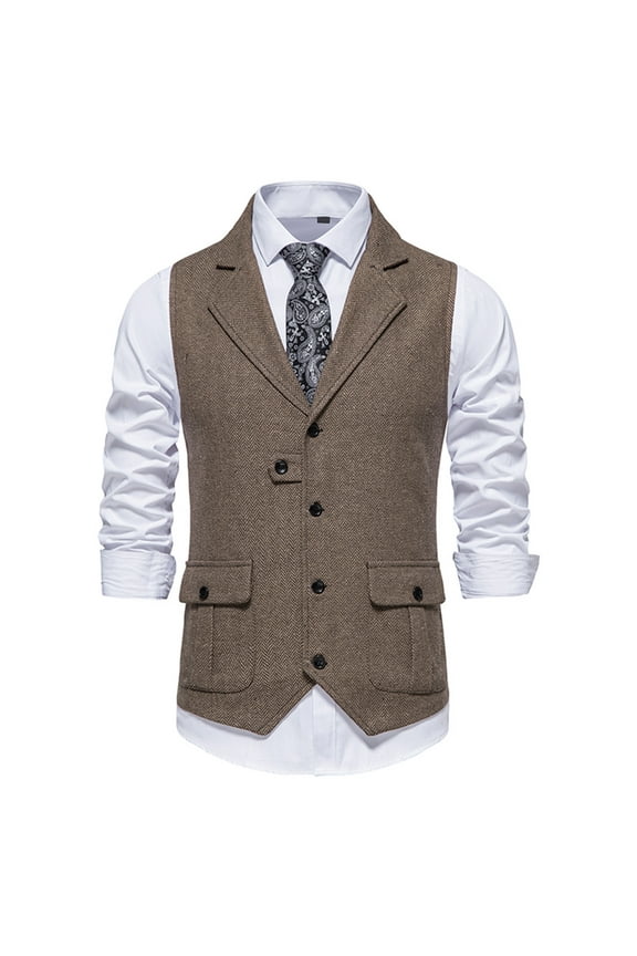 Blazer for Men Herringbone Tweed Suit Vest Vintage Lapel Vest Men Coat Gray