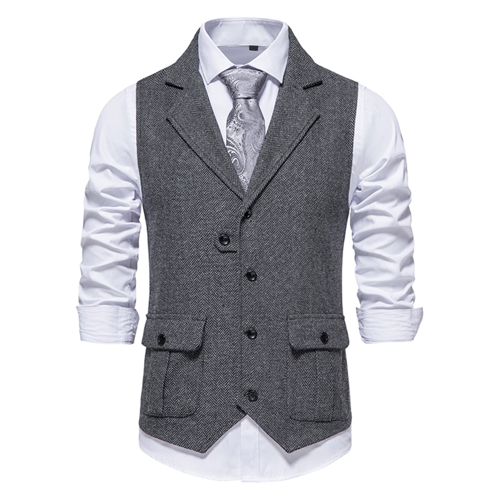 Odeerbi Blazer for Men Herringbone Tweed Suit Vest Vintage Lapel Vest ...