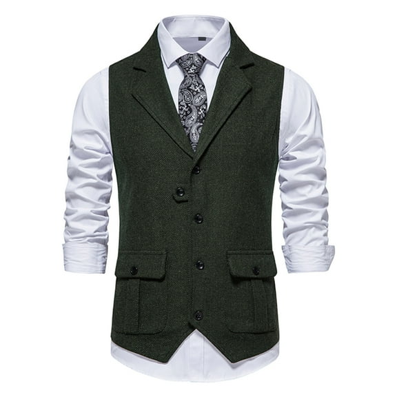 Odeerbi Blazer for Men Herringbone Tweed Suit Vest Vintage Lapel Vest Men Coat Gray
