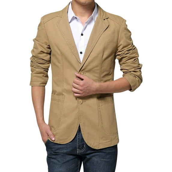 Odeerbi Blazer for Men Solid 2025 Casual Turndown Slim Single-breasted Long Sleeve Coats Khaki
