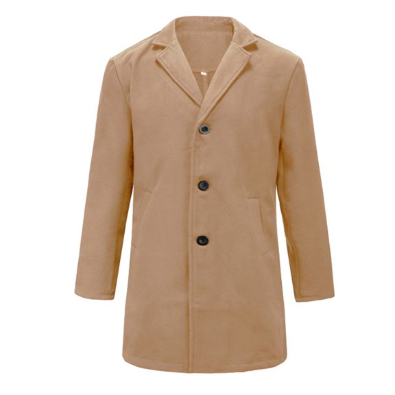 Odeerbi Blazer for Men Winter Woolen Coat Mid-length Suit Collar Single-breasted Trendyable Jacket Blue