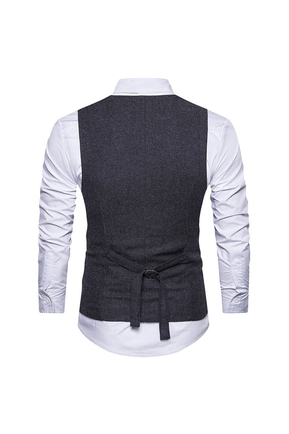Blazer for Men Woolen Double-breasted Vest Suit Retro Business Waistcoat Black