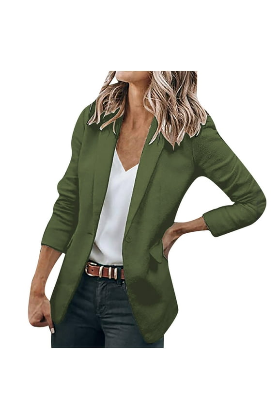 Blazer for Women Thin Button 2025 Long Sleeve Tops Blouse Shirt Autumn Models Solid Small Suit Top Brown Refer to Size Chart In Description