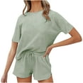 thumbnail image 1 of Odeerbi Blouses for Women Shirts Sets Tops Fashion Short Sleeve Casual Home Wear Pajamas Pants Casual Suit Green, 1 of 7