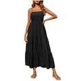 thumbnail image 1 of Odeerbi Boho Slip Midi Dresses for Women 2025 Spaghetti Strap Tiered Long Sundress Sleeveless Solid Beach Dress Black, 1 of 9