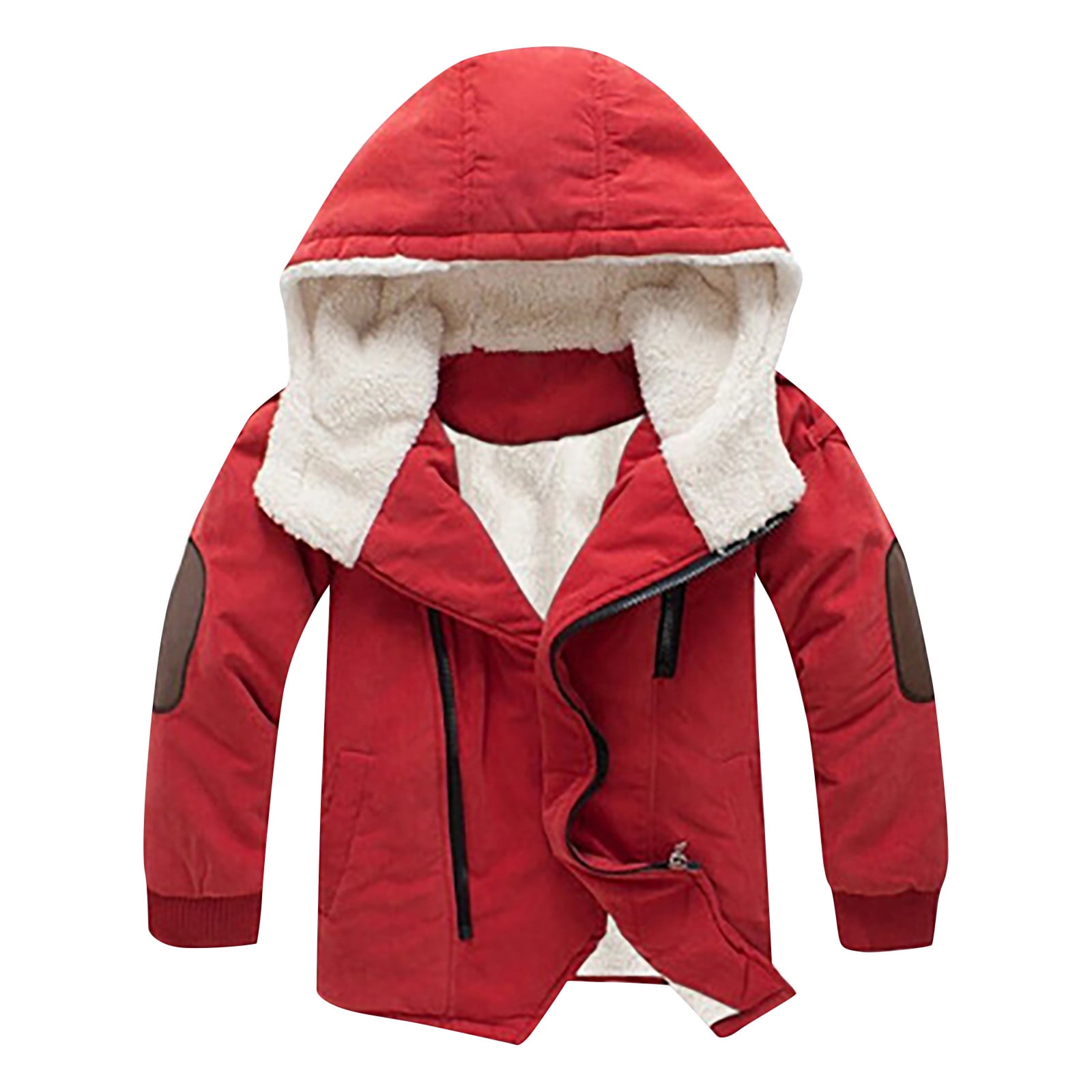 Odeerbi Boys Cotton-padded With Thick Fleece Hooded Mid-length Cotton Jacket