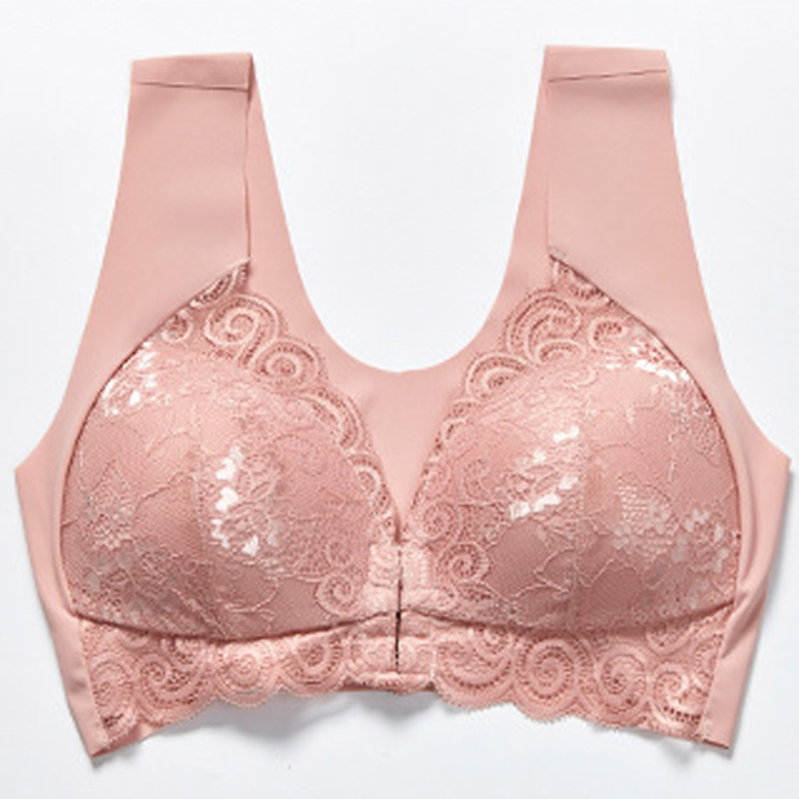 Odeerbi Bras for Women 2024 Lingerie Lace Patchwork Wire Free Underwear One-Piece  Bra Everyday Underwear Pink 