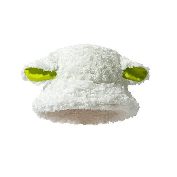 Odeerbi Bucket Hat For Men Women Lamb Ear Cute Lamb Plush Hat Warmth Keeping Woolly Hat White