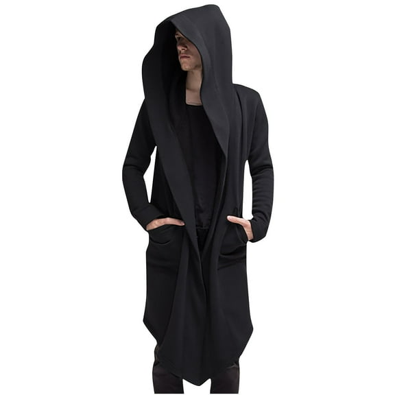 Odeerbi Cardigan For Men Trench Coat Hooded Long Cloak Coat Open Front Cardigan Blue