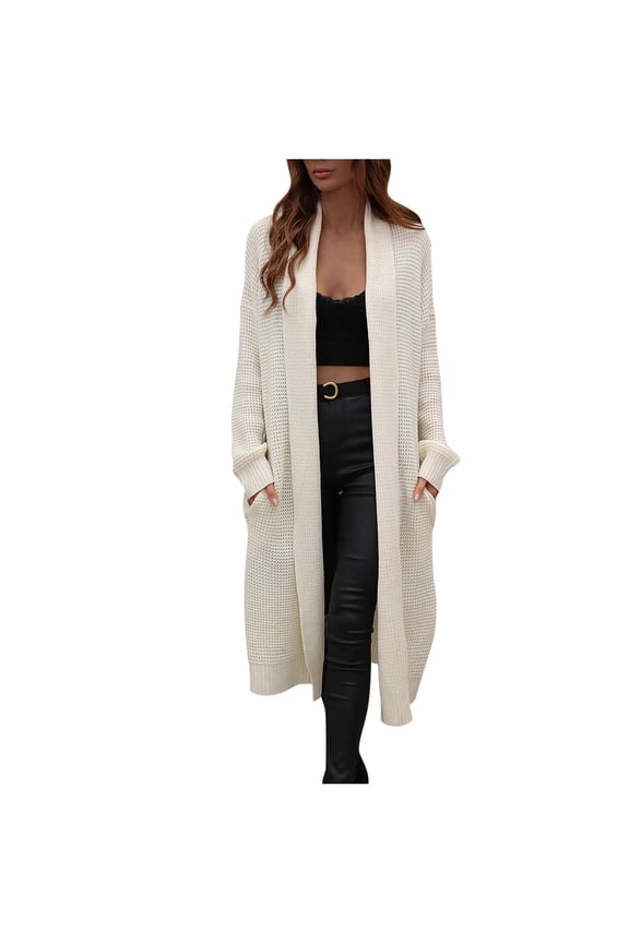 Cardigan For Women Fall Long Cardigans Trendy Long Sleeves Solid Color Loose Tops Blouse Sweater Beige
