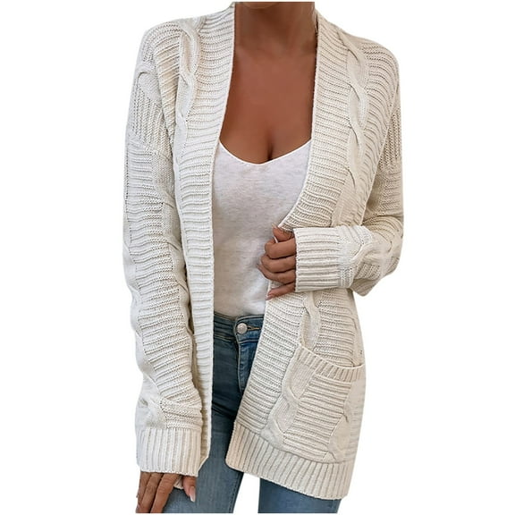 Odeerbi Cardigan For Women Open Front Long Sleeve V-Neck Solid Sweater Ladies Tops Trendy 2025 Casual Coat Beige