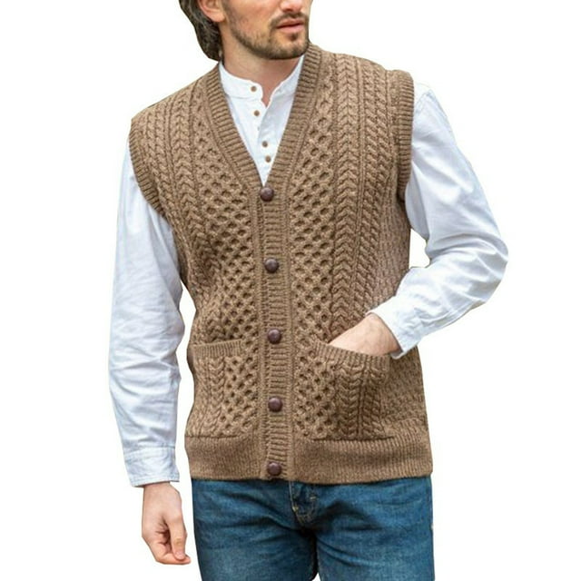 Odeerbi Cardigan Sweater Vest for Men Trendy Fall Winter Sweater Loose Large Size Single