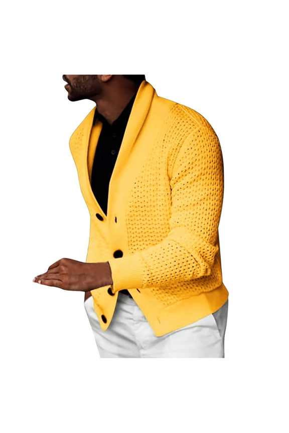 Cardigan Sweaters For Men Fall Winter Sweaters Trendy 2025 Casual Button Long Sleeve 2025 Casual Solid Coat Blouse Yellow