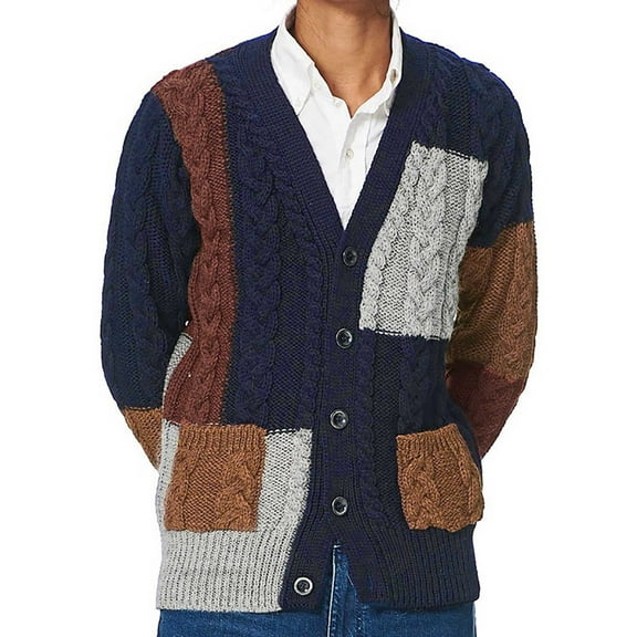 Odeerbi Cardigan Sweaters For Men Fall Winter Sweaters Trendy Lapel Button Knit Navy