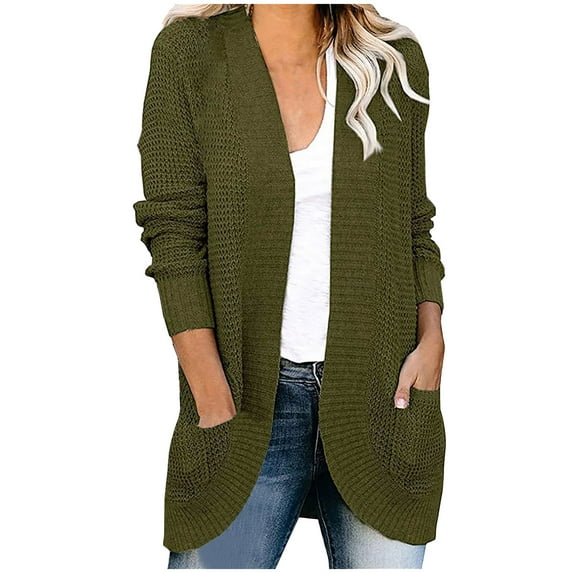 Odeerbi Cardigan Sweaters For Women Fall Sweaters Knit 2025 Casual Solid Skinny Long Sleeve Tops 0live Drab