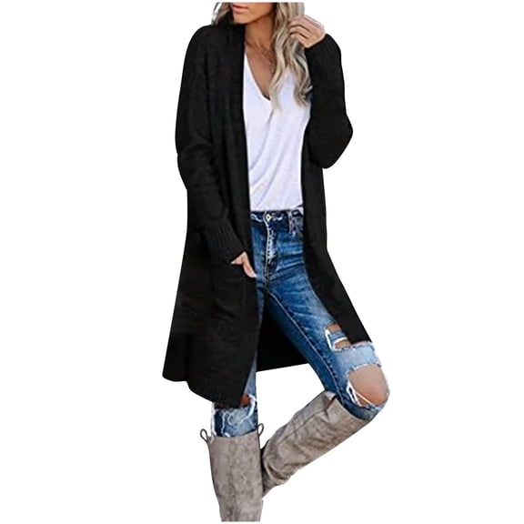 Odeerbi Cardigan Sweaters For Women Fall Winter Sweaters 2025 Casual Solid Knitting Loose Long Sleeve V-Neck Tops Black