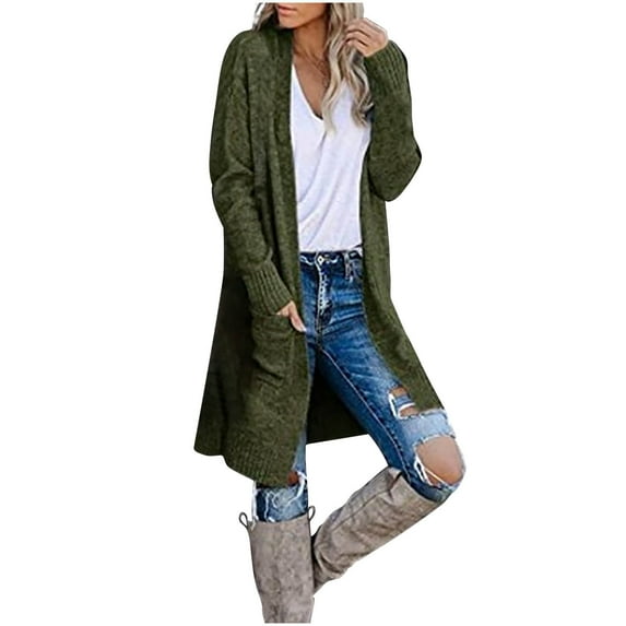 Odeerbi Cardigan Sweaters For Women Fall Winter Sweaters 2025 Casual Solid Knitting Loose Long Sleeve V-Neck Tops Green