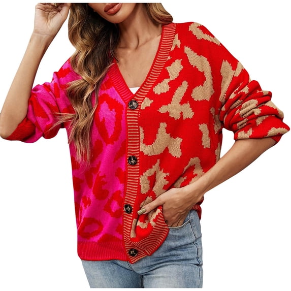 Odeerbi Cardigan Sweaters For Women Fall Winter Sweaters Trendy Tops Outwear Coat Long Sleeve Coat Hot Pink