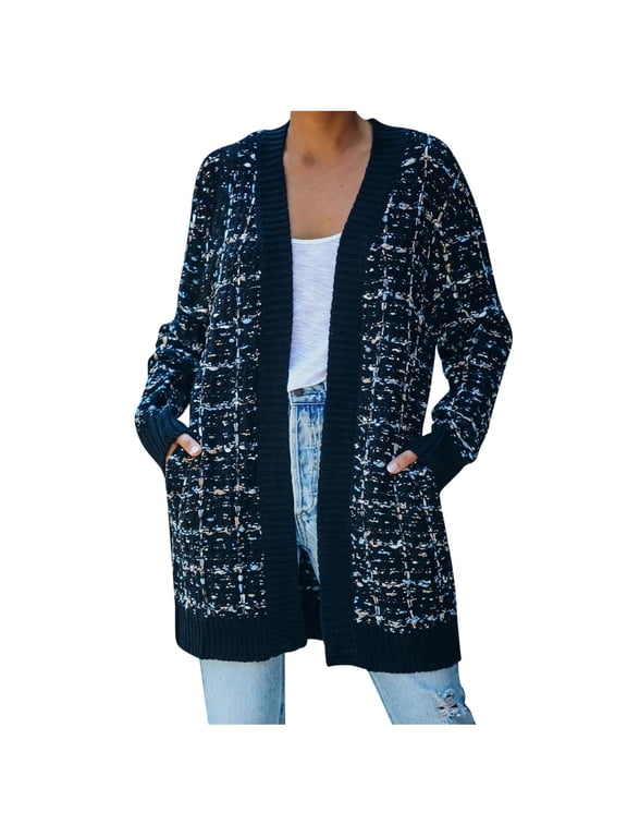 Cardigan Sweaters For Women Fall Winter Sweaters Trendy Tops Outwear Coat Long Sleeve Medium Long-term Coat Blue