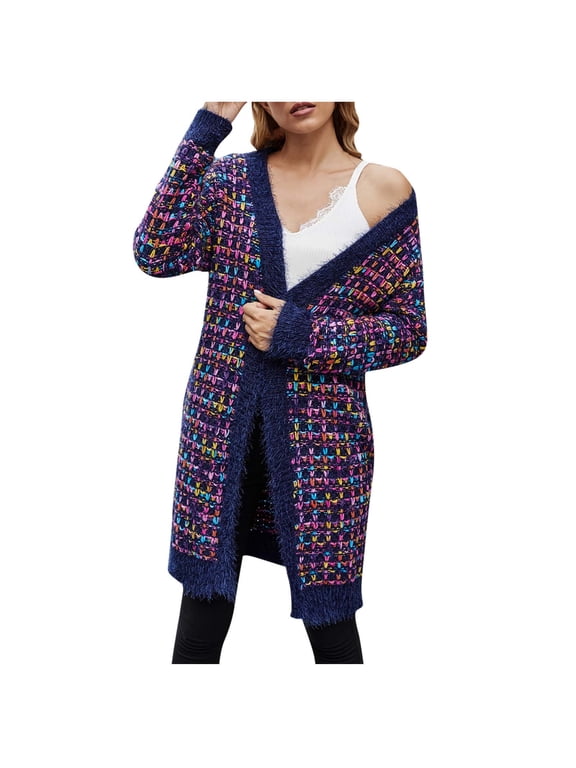 Cardigan Sweaters For Women Fall Winter Sweaters Trendy Tops Outwear Coat Long Sleeve Medium Long-term Coat Purple
