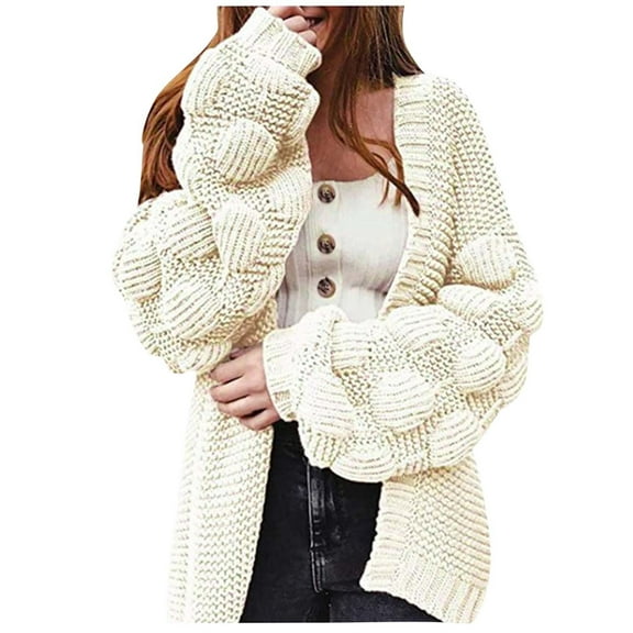 Odeerbi Cardigan Sweaters For Women Fall Winter Sweaters Trendy Tops Solid Color Medium Long Term Outwear 2025 Long Sleeve Coat White