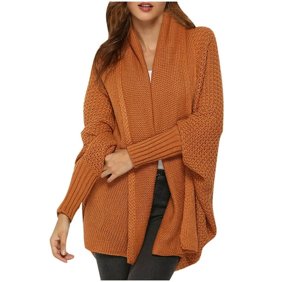 Odeerbi Cardigan Sweaters For Women Knit Cardigan 2025 Casual Solid Color Loose Top Long Sleeve V-Neck Orange