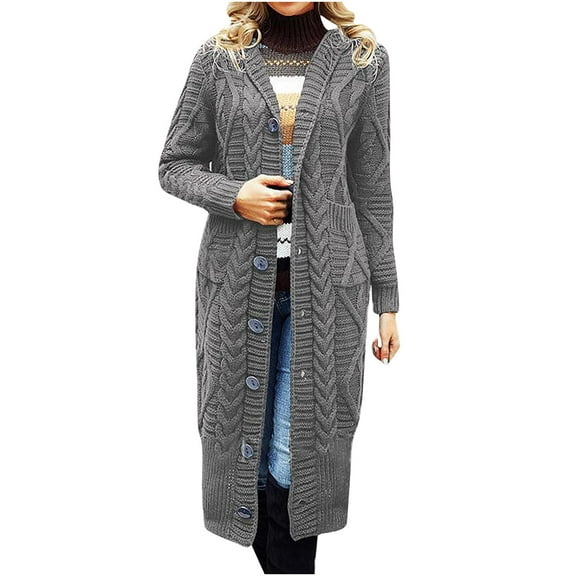 Odeerbi Cardigan for Women 2025 Knitted Sweater Knitwear Loose Mid-length Irregular Lapel Sweater Buttons Cardigan Gray