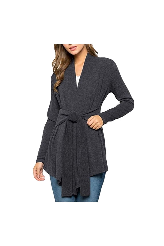 Cardigan for Women Fall Cardigans Comfy Fashion Casual Solid Color Long Sleeve Lace Up Top Black