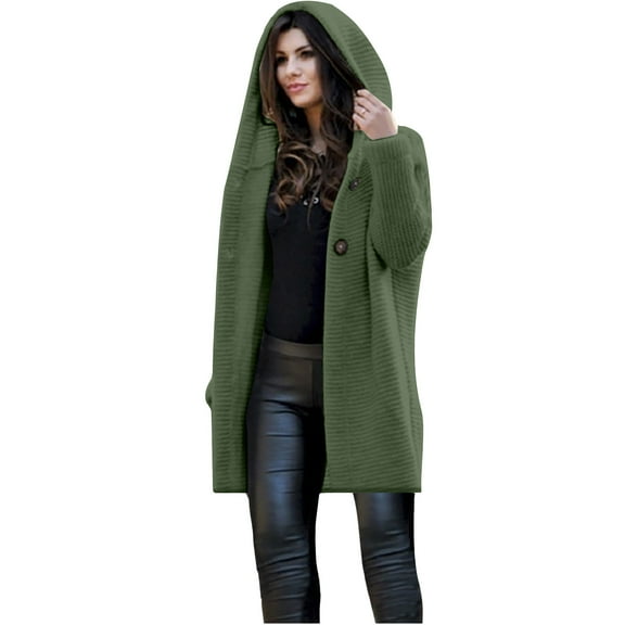 Odeerbi Cardigan for Women Knitted Sweater Loose Long Sweater Cardigan Hooded 2025 Long Sleeve Pure Color Outerwear Green