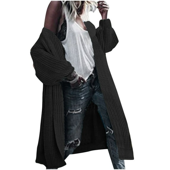 Odeerbi Cardigan for Women Long Cardigans Fashion Long Sleeve T-Shirt Autumn Sweater Solid Blouse Tops Black