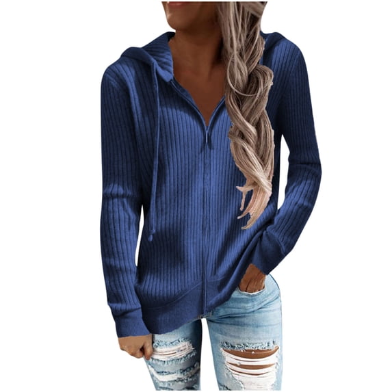 Odeerbi Cardigan for Women Trendy Casual Solid Long Sleeve Hooded Sweatshirt Zip Tops Ladies Cardigan Coat Gray