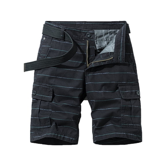 Odeerbi Cargo Bermuda Shorts for Men Stripe Work Shorts Mid Waist Multi Pocket Pants 2025 Casual Shorts Black