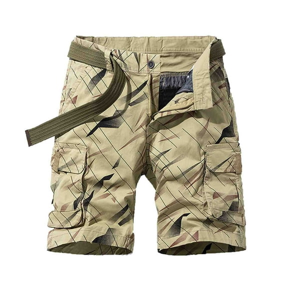 Odeerbi Cargo Bermuda Shorts for Men Stripe Work Shorts Mid Waist Multi Pocket Pants 2025 Casual Shorts Khaki