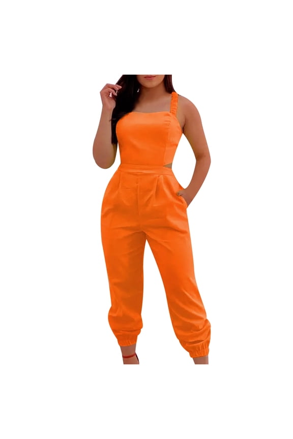 Cargo Jumpsuits For Women Overalls With Suspenders Printing 2025 Casual Jumpsuit Orange