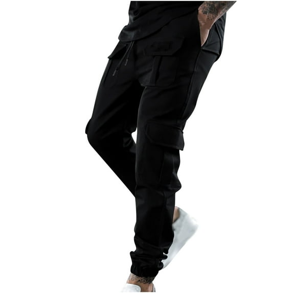 Odeerbi Cargo Pants for Men Outdoor Straight Type Fitness Pants with Multiple Pockets Solid Patchwork 2025 Casual Trousers Black