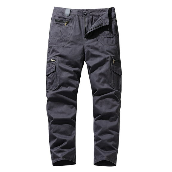 Odeerbi Cargo Pants for Men Solid 2025 Casual Fashion Button-Zip Multi-Pocket Straight Cargo Trousers Gray