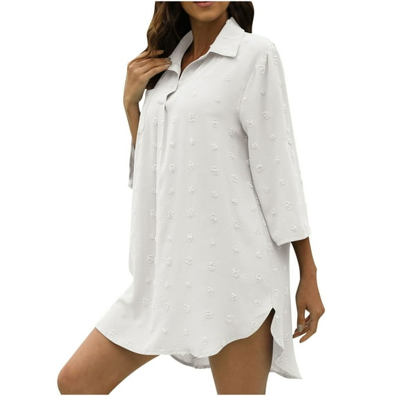 Odeerbi Chiffon Cover Ups for Women 2024 3/4 Sleeve Loose Beach Bikini Cover Up Trim Kaftan Swimwear White