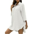 thumbnail image 1 of Odeerbi Chiffon Cover Ups for Women 3/4 Sleeve Loose Beach Bikini Cover Up Trim Kaftan Swimwear White, 1 of 9